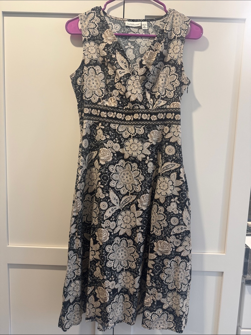 Croft & Barrow Floral Fit & Flare Dress in Black and Cream
